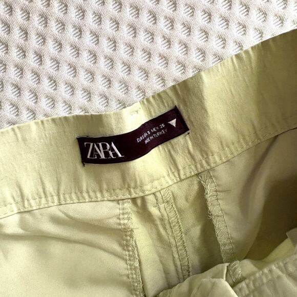 Zara Pleated High Rise Wide Leg Trousers S 4 6 Green Pants Coastal Boho - Picture 6 of 7